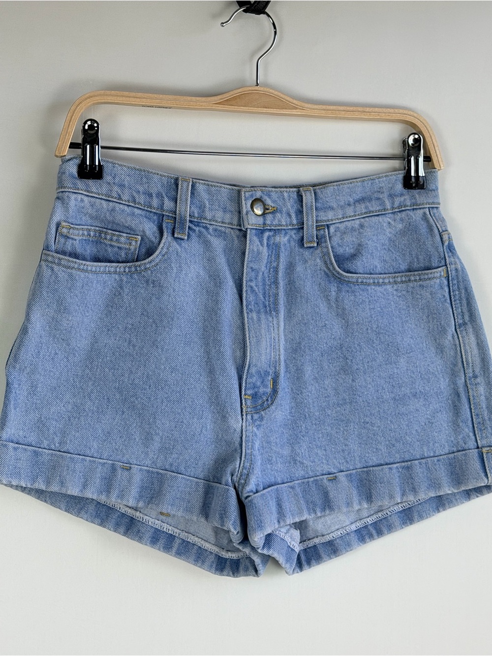 American Apparel Jeans Light Wash High Rise Cuffed Denim Shorts Size 28